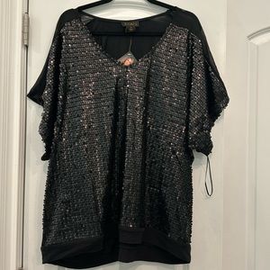 IMAN sequin short-sleeved shirt. Black. Size 3X. NWT
